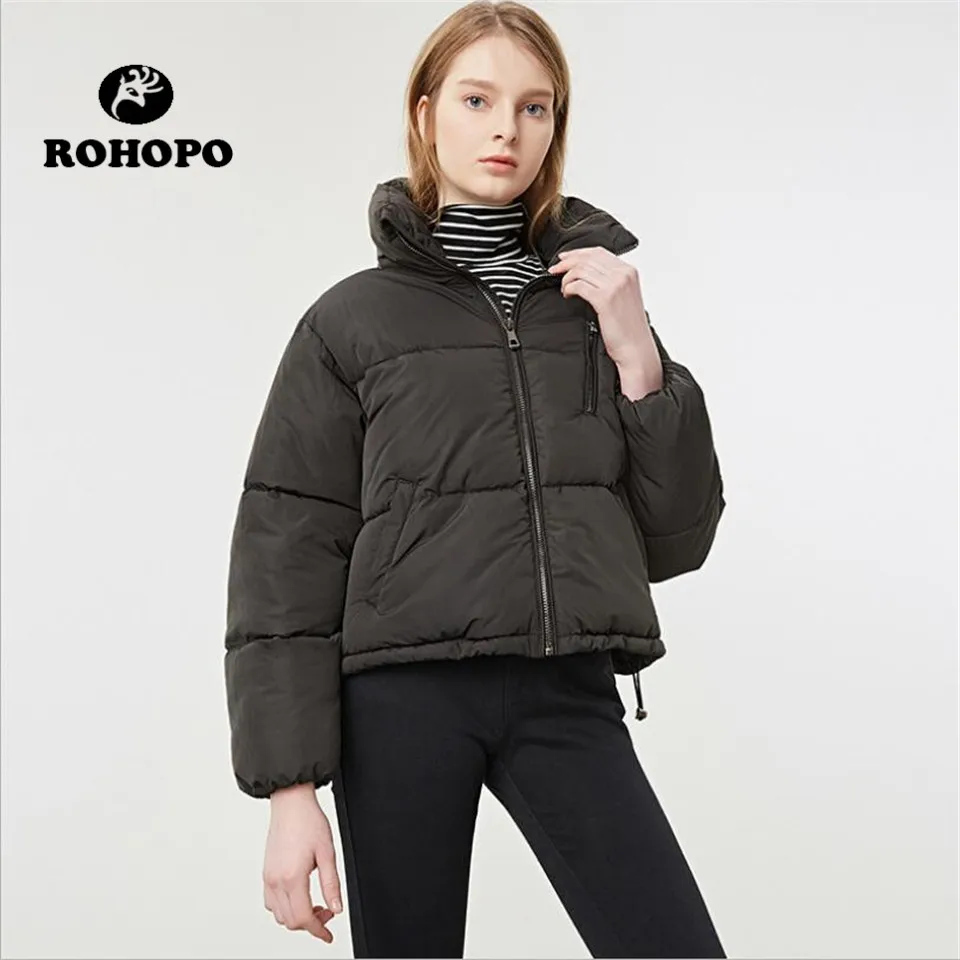 

ROHOPO winter female fashion casual Parkas Coat Women Turtleneck Top Quality Warm Parka Coats Black Red Preppy Girl Padded
