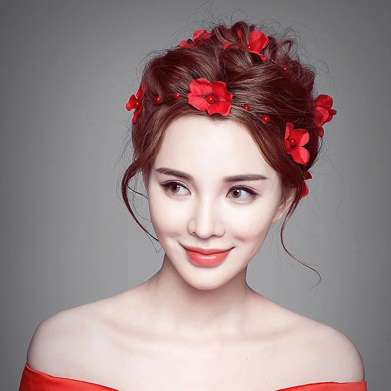 Ручной работы модные красный цветок оголовье принцессы для девочек украшение и