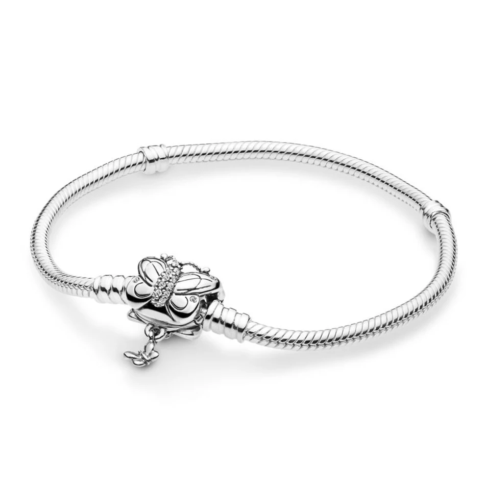 

Authentic 925 Sterling Silver Decorative Butterfly With Crystal Bracelet Bangle For Women fit Lady Bead Charm DIY Jewelry