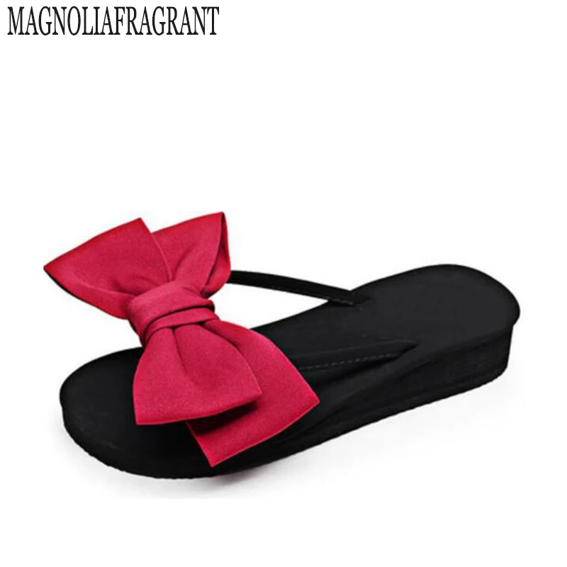 

2017 slippers Shoes women Ladies Summer Platform Flip Flops Thong Wedge Beach Sandals Knot Bow Shoes k6