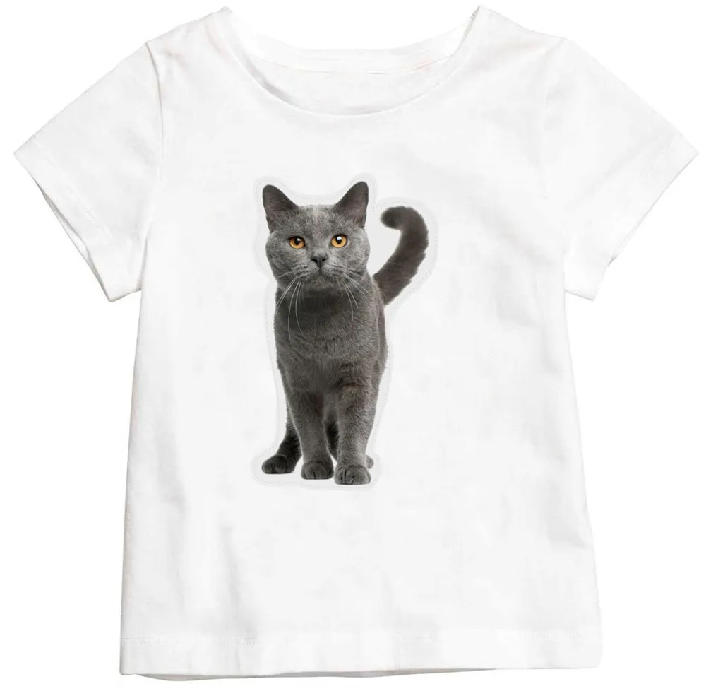 Kids t shirt Grey cat print fashion 100 cotton baby t shirt nice children tees girl t shirt
