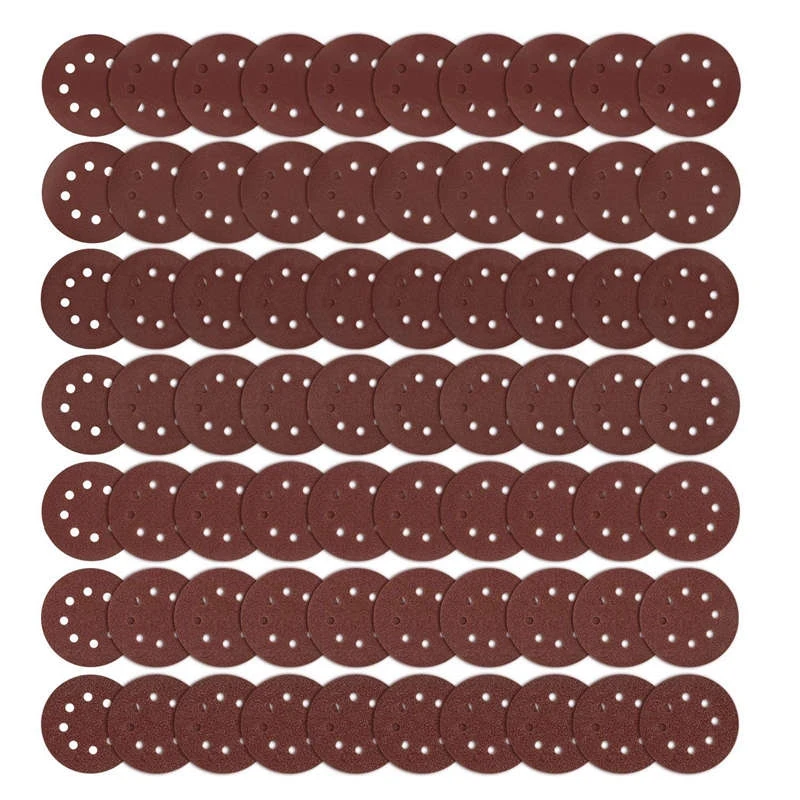 

70 8-Hole Gold Sand Discs 5-Inch Dust-Free Hook And Ring Sandpaper 10 Per Size 40 60 80 120 180 240 400