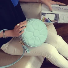 Korean style fashion women shoulder bag round Quilted embroidery casual tassel all match small cross shoulder bag