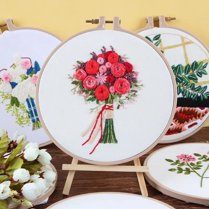 

Full Range of Embroidery with Tools Kit DIY Flower Daisy Pattern Handkerchief for Valentines Day Gift DIY Knitting Product