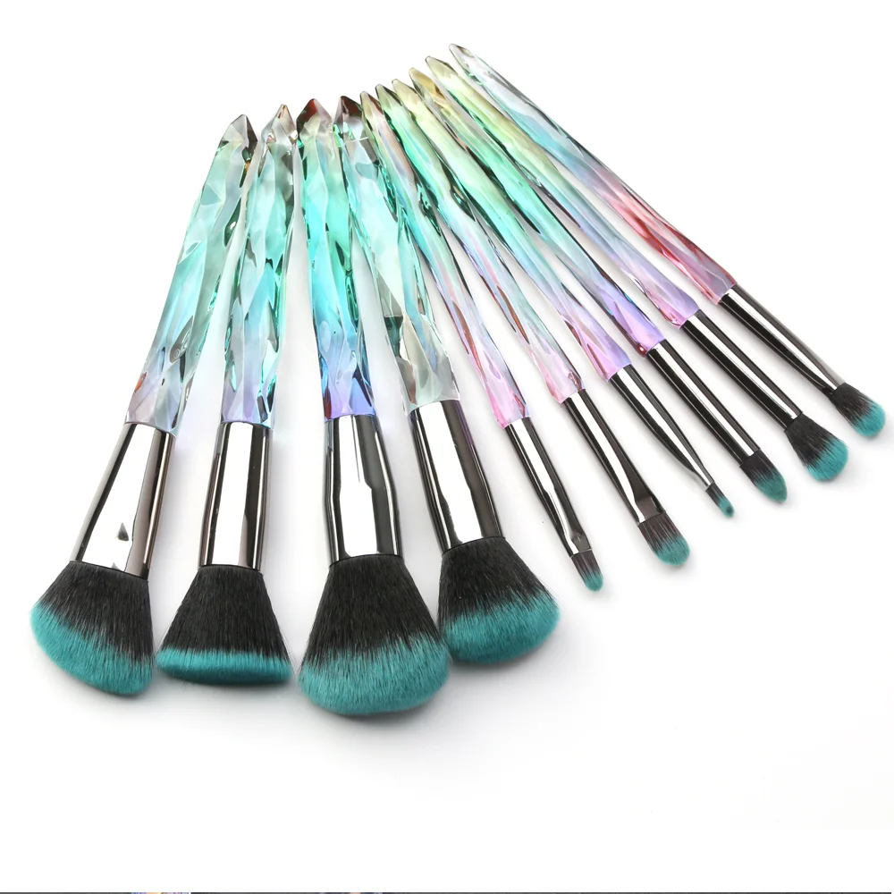 

10Pcs Diamond Professional Makeup Brush Set Cosmetic Powder Foundation Eye Shadow Lip Eyebrow Blush Makeup Brushes Kit