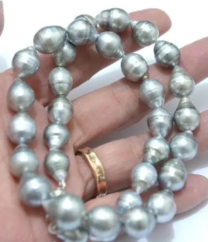 

fast natural12-13MM Australian south sea silver gray pearl necklace 17inc
