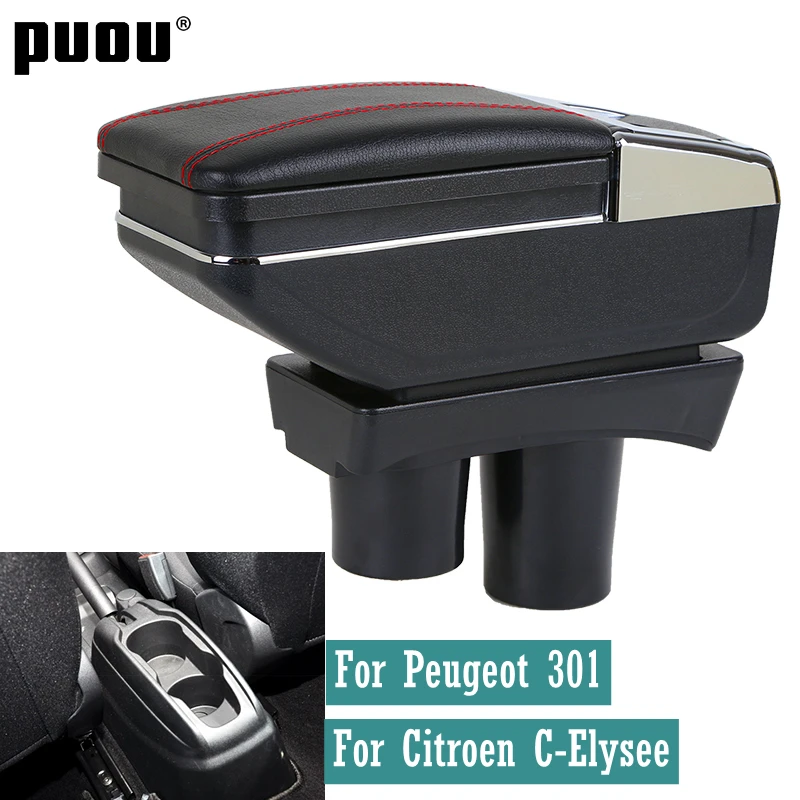 

Rotatable Car Center Centre Console Storage Box Armrest box PU Leather with cup holder For Peugeot 301/Citroen C-Elysee