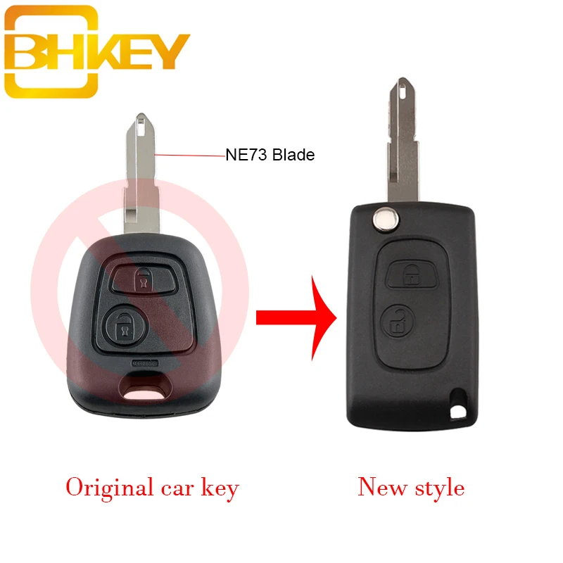 

BHKEY 2Buttons Modify Remote Car key NE73 Blade For Peugeot 106 206 306 406 Key Case Blank