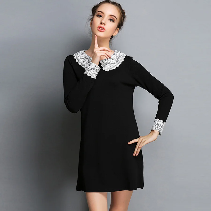 lace collar black dress