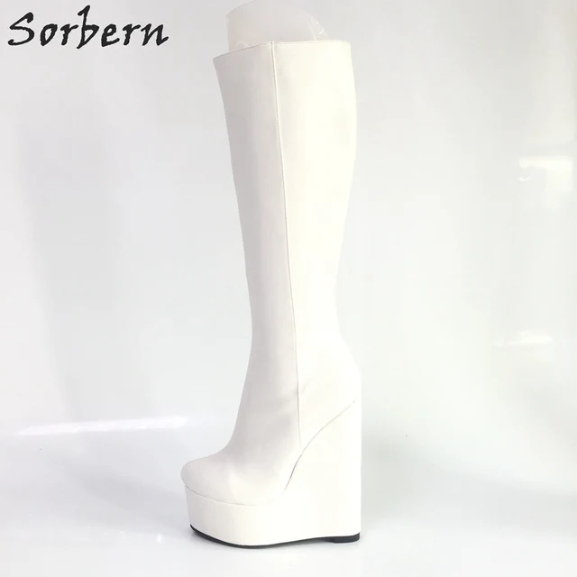 Sorbern White Platform Shoes Knee High 