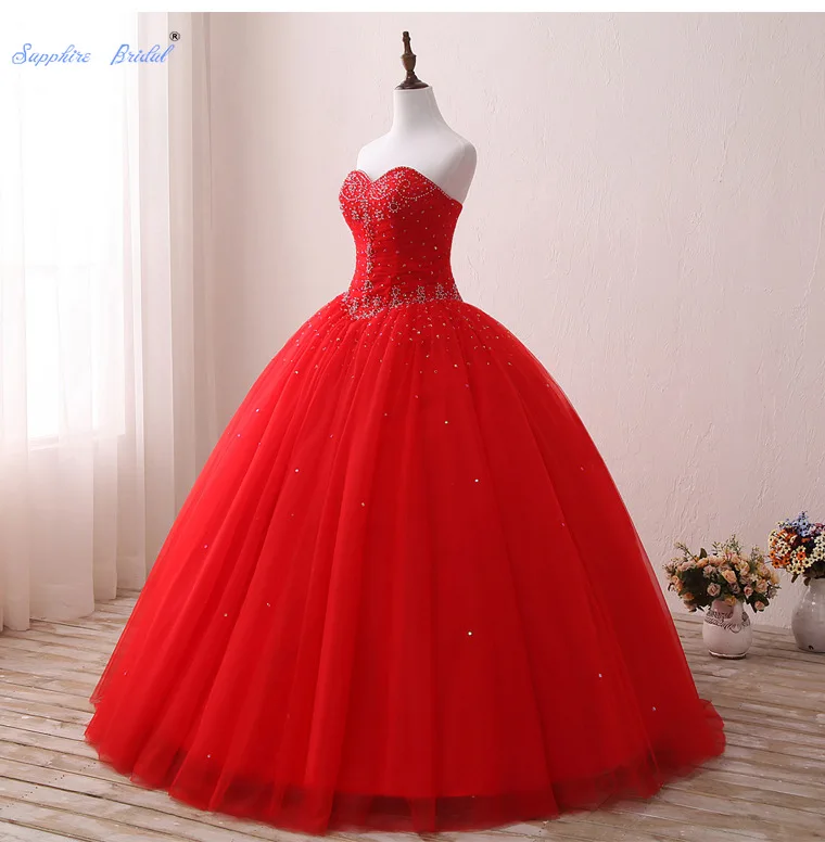 Сапфир свадебные красные блестящие бисер длинное бальное платье Vestidos De 15 Anos Милая Сексуальная Бальные платья Формальные платье для