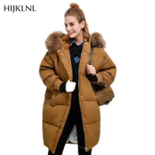 HIJKLNL BF стиль свободный пуховик парка Mujer Invierno Новая зимняя Женская куртка из меха енота с капюшоном пуховик Donsjas LH1074