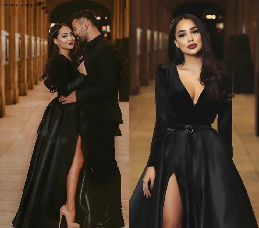 

South African Black Girls Long Sleeves Prom Dress 2019 Saudi Arabic Holidays Graduation Wear Evening Party Gown Custom Made Plus