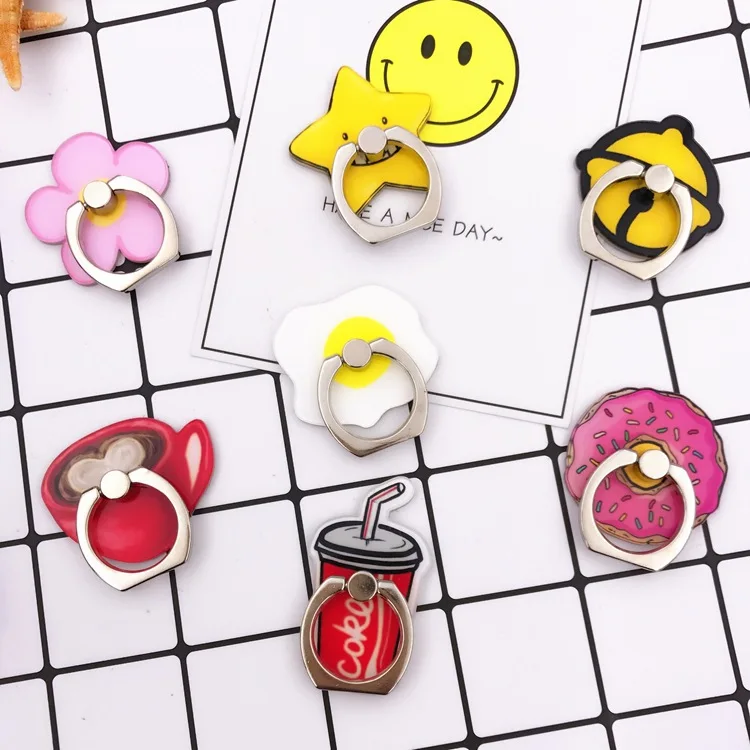 

New Design Universal 360 Degree Acrylic cute mobile phone holder Stand Ring Egg Coffee Donuts Pattern Smartphone Finger Ring