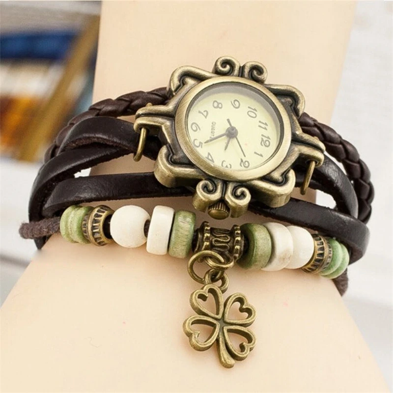 Fashion bracelets table hot blasting in female font b watches b font a Four Leaf clover