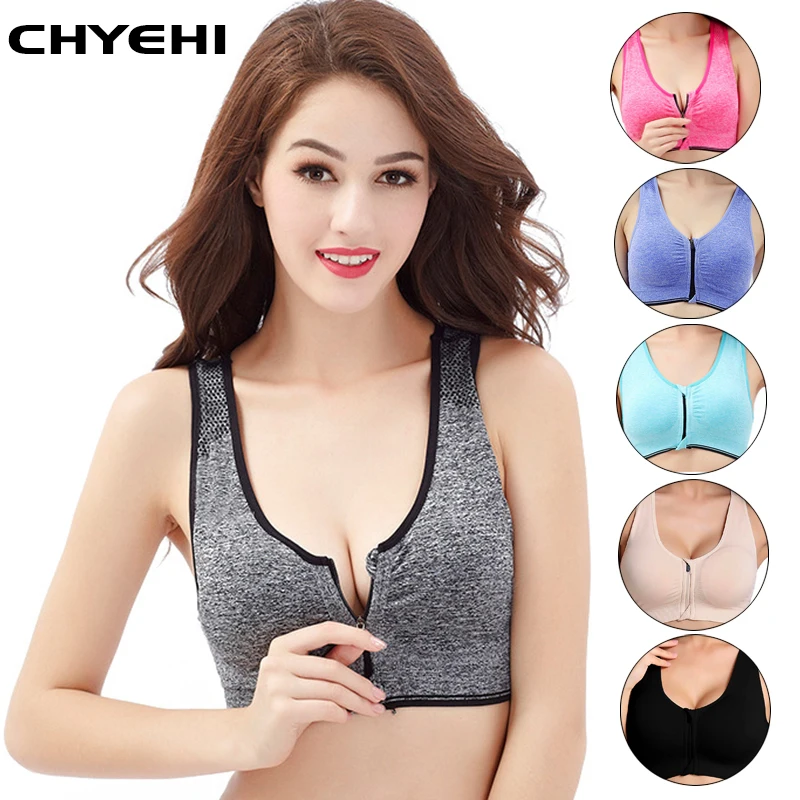 7 Colors Women Zipper Push Up Sports Bras,Padded Wirefree Shockproof Gym Fitness Athletic Running Yoga Vest Sports Tops 2018