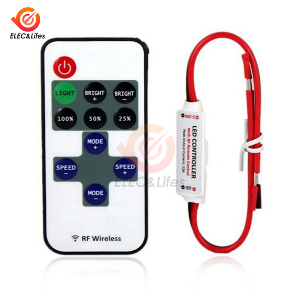 

DC 5-24V Wireless RF Remote Switch Controller LED Dimmer Dimming Wireless Remote Control Switch Receiver for RGB LED Strip Light