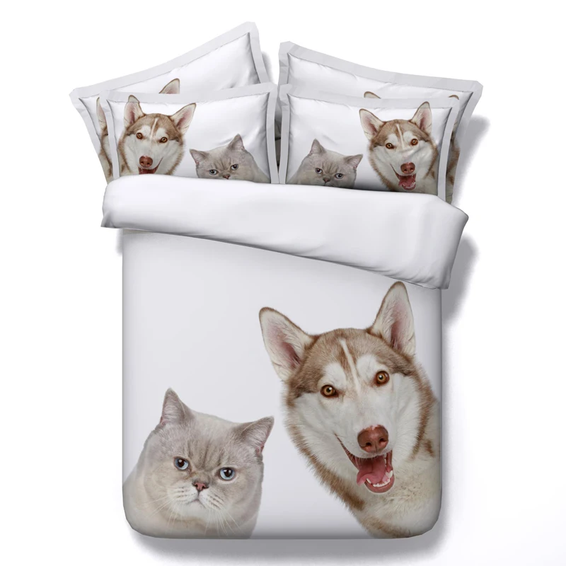 Cat Dog Print Bedding Set Super King Size Queen Full Twin Double