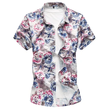 

Men shirt summer New Fashion Short Sleeve Shirt leisure printing Slim Shirt Hawaiian style beach Tops Large Size M-7XL