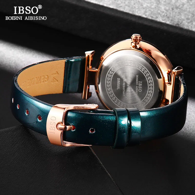 IBSO брендовые роскошные женские часы с кристаллами, Модные Дизайнерские наручные часы со стеклом для женщин, кожаные кварцевые часы Montre Femme