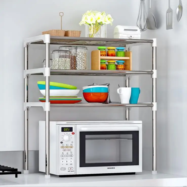 

1pcs Stainless Steel Adjustable Multifunctional Microwave Oven Shelf Rack Standing Type Double Kitchen Storage Holders
