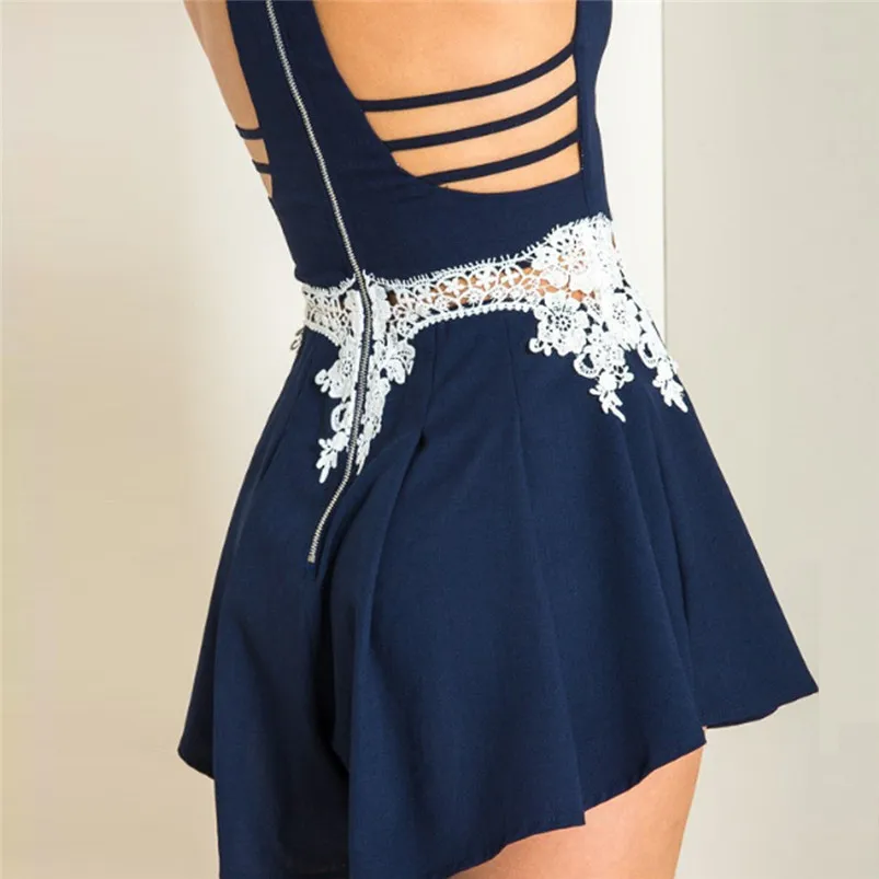 Jumpsuit Women Sexy Backless Jumpsuit Lace Splice Playsuits Sling Zipper Patchwork fashion new jumpsuit sexy 2019 R07 (5)