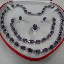 Изысканные модные украшения кварцевый кристалл натуральный подарок настоящий фиолетовый CZ серьга браслет ожерелье кольцо(без коробки) Серебро