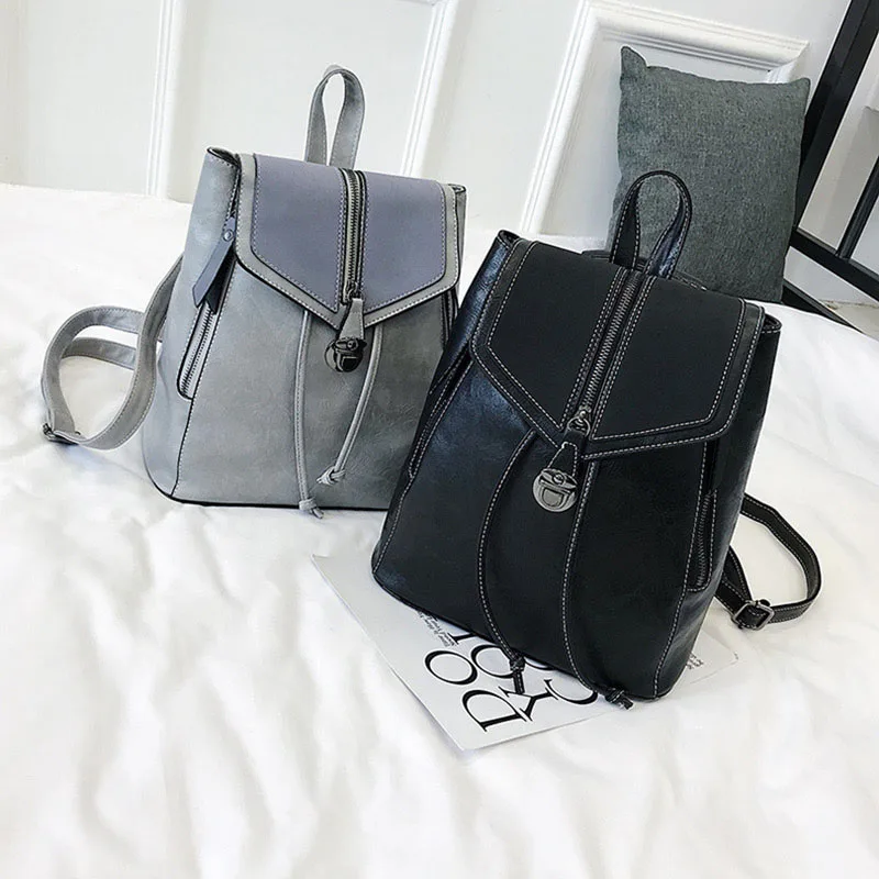  Vintage Matte Leather Women Backpacks High Quality Multifunctional Shoulder Bag Female Girls Backpa - 32903373545
