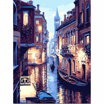 

oil paint ing by numbers diy picture draw color on canvas hand wall landscape