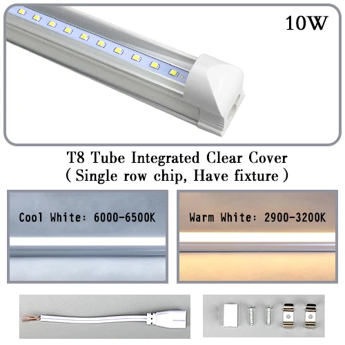 Светодиодный светильник T5, встроенный светильник, 1 фут, 2 фута, светодиодный Флуоресцентный светильник, настенный светильник, 6 Вт, 10 Вт, лампочка, лампа, лампа, холодный теплый белый свет, 110 В, 220 В - Испускаемый цвет: T8 Integrated Clear1