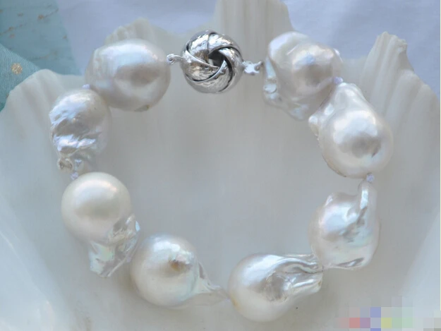 

Free shipping@@@@@ P4092 8" 20mm WHITE BAROQUE KESHI REBORN PEARL BRACELET