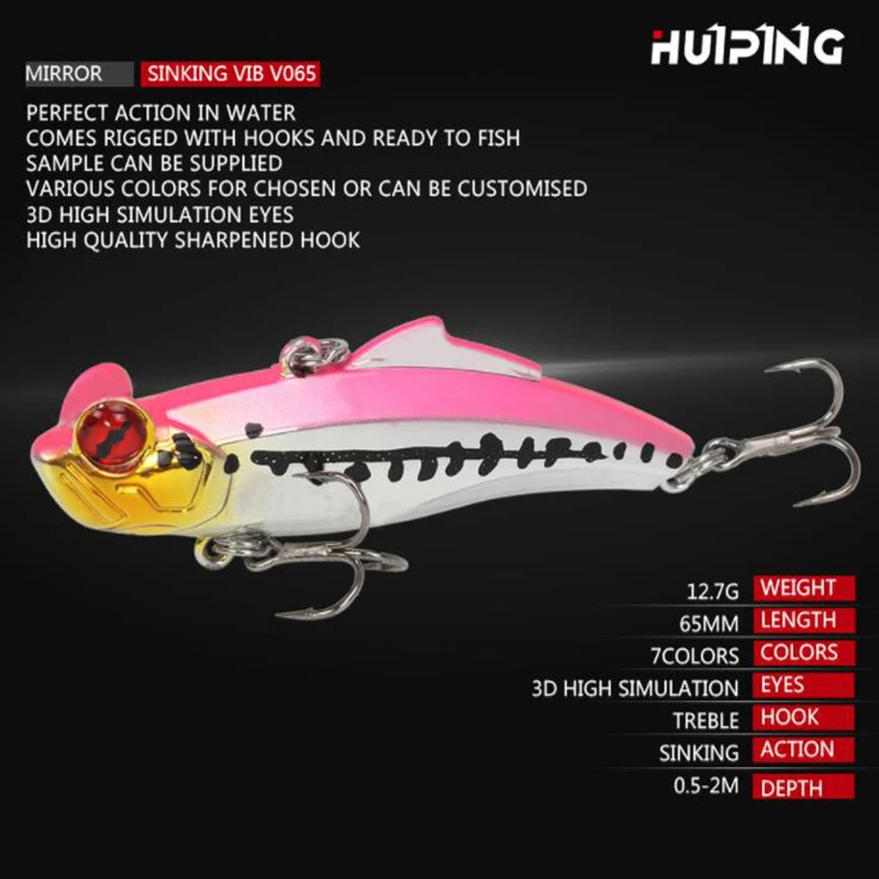 

2pcs VIB Artificial Hard Lure 12g 6.5cm Specular Reflection Fishing Lure Treble Hook Shaker Vibration Fishing Tackles For Lake