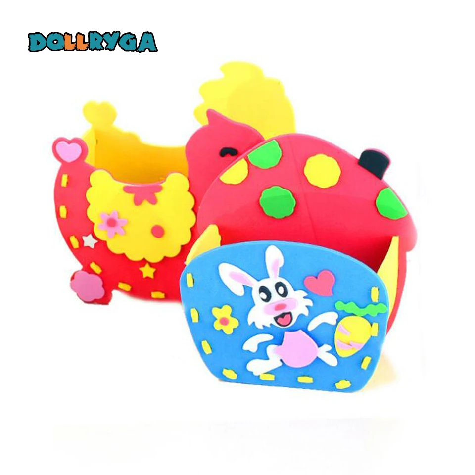 DIY Applique Kis Toy Children Handmade Non-woven Cloth Cartoon Animal Brush Pot Craft Art Craft Gift Unfinished Soft EVA Toy