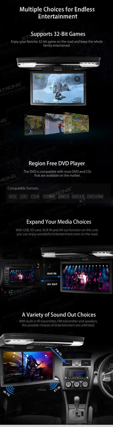 Flash Deal XTRONS HDMI 15.6" HD 1080P LCD Car Roof Mount Flip Down DVD Player Monitor Game Video USB 4