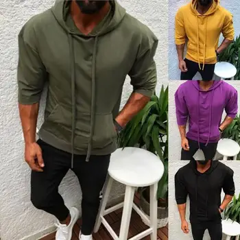 

2019 summer men new hot style european-american style men hooded slim casual sports solid color half-sleeve hoodie