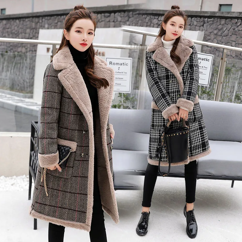 

Casual Thick Cotton Women's Winter Faux Lambs Wool Coat 2019 Fashion Flannel Woman Warm wool blends long Coats