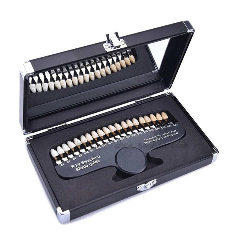 

20 Colors Teeth Whitening 3D Shade Guide Color Comparator With Mirror Dentistry Cold Light Description Bleaching Dental Plate