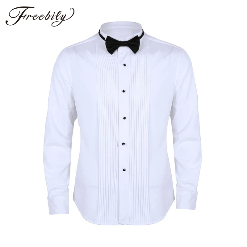 

Men's French Cuff Tuxedo Shirt Solid Color Wing Tip Collar Shirt Men Long Sleeve Dress Shirts Formal Wedding Bridegroom Shirt