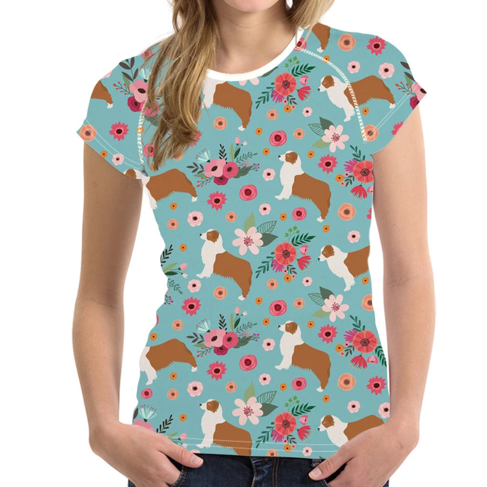 Diseños extravagantes, camiseta 3d para mujer, camiseta australiana Shepard  con estampado de flores para mujer, camisetas con cuello redondo para  mujer, camiseta harajuku de talla grande|Camisetas| - AliExpress