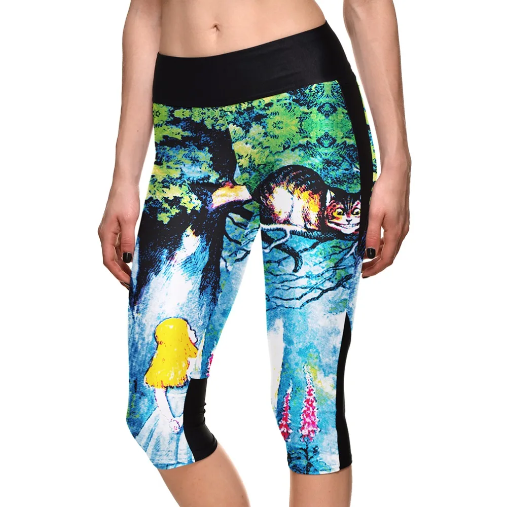 

Outdoor High Waist Breathable Casual Style Capril Pants Cat Side Pocket Pattern Printing Women Workout Sportswear Slim Leggings