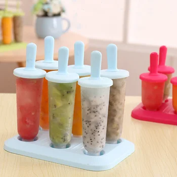

6 Cells DIY Ice Cream Maker Kitchen Tools Lolly Mould Platsic Food Grade Summer Accessories Round Shape Popsicle Make Molds