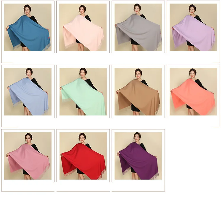 Новинка г., женские мягкие однотонные большие модные тонкие кашемировые шарфы с кисточками, теплые длинные шарфы-шали 1120