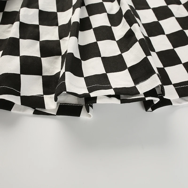 14Sweetown Korean Fashion Checkerboard Pleated Skirts Womens Sashes High Waist Zipper Cotton Short Skirt Woman Summer 2018 Skirts