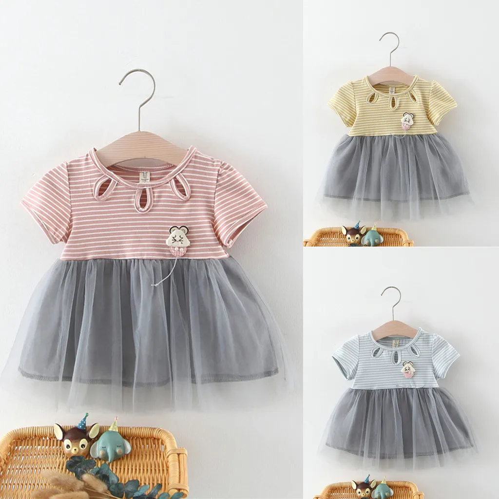 

Kids Girls Clothes Girls Summer Dresses 2019 Casual Cotton Striped Tulle Patchwork Lace Pageant Princess Dresses