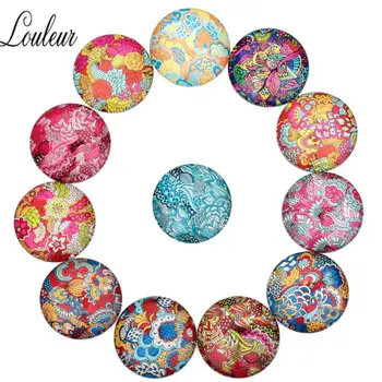 

20Pcs/lot 10/12/14/20/25mm Festive Red Flat Round Glass Cabochon Mixed Pattern fit Cameo Base Setting for DIY Jewelry Findings