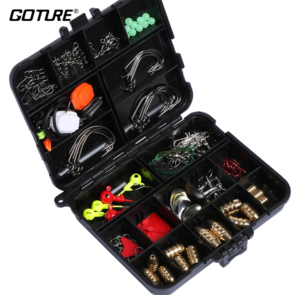 

Goture 128pcs Fishing Accessories Hook/Spoon/Sinker/Swivel/Sequin/Leader Wire/Stopper For Freshwater/Sea Fishing Tackle Box