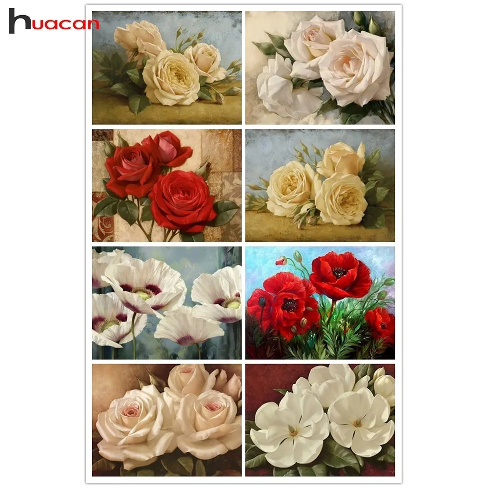 

HUACAN New Arrivals 5D Diamond Painting Full Square Flower Diamond Embroidery Cross Stitch Rose Diamond Mosaic Decoration Home