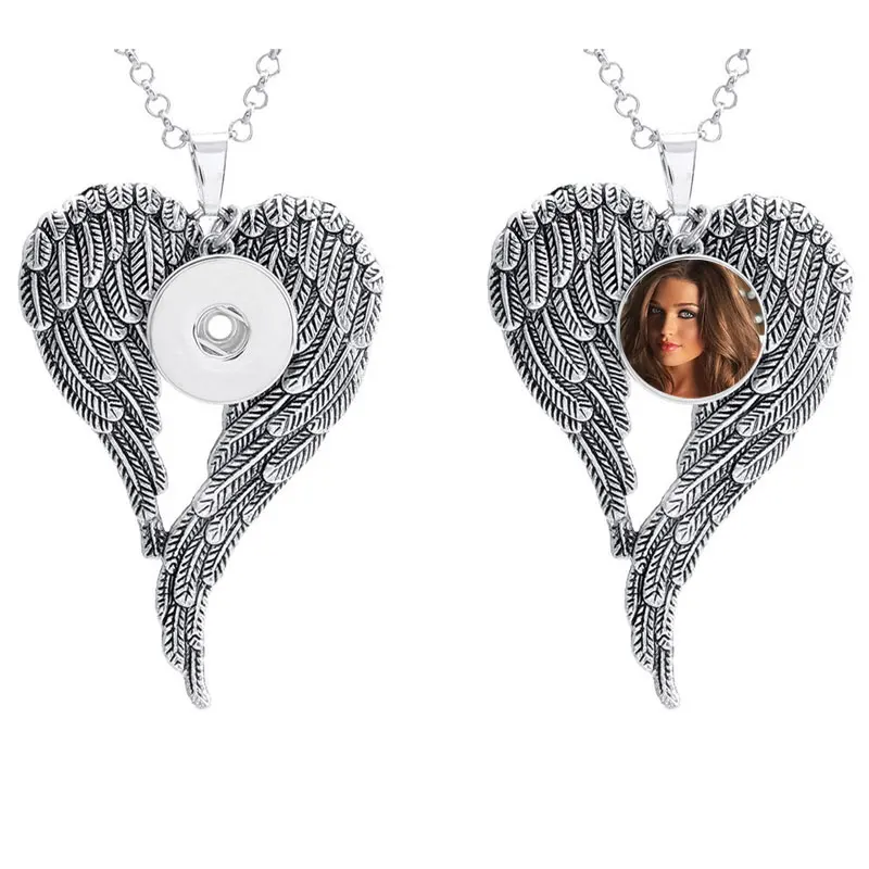 

dye sublimation blank button necklace pendant for woman wing pendants hot transfer printing love jewelry accessory 15pcs/lot