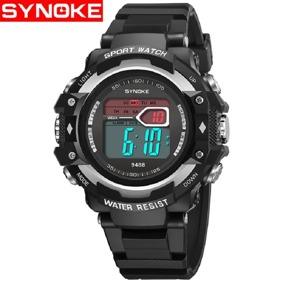 

SYNOKE Men Digital Watch LED Clock Alarm Calendar Stop Watch Sport Electronic Wrist Watches for Boy erkek dijital kol saati Gift