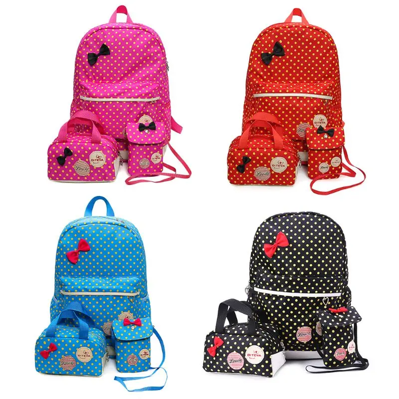 

Bowknot Polka Dot Girls School Backpack 3Pcs and Cellphone Bag